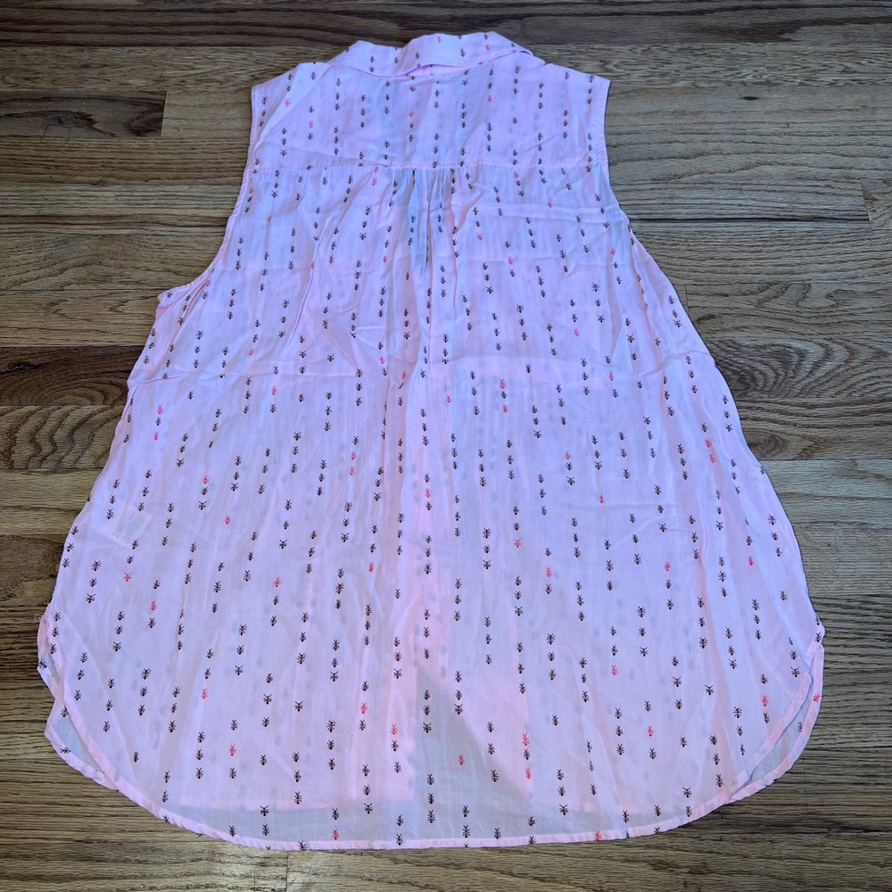 Conversations by Anthropologie Pink Ant Print Sleeveless Pintuck Blouse Size L - Picture 7 of 8